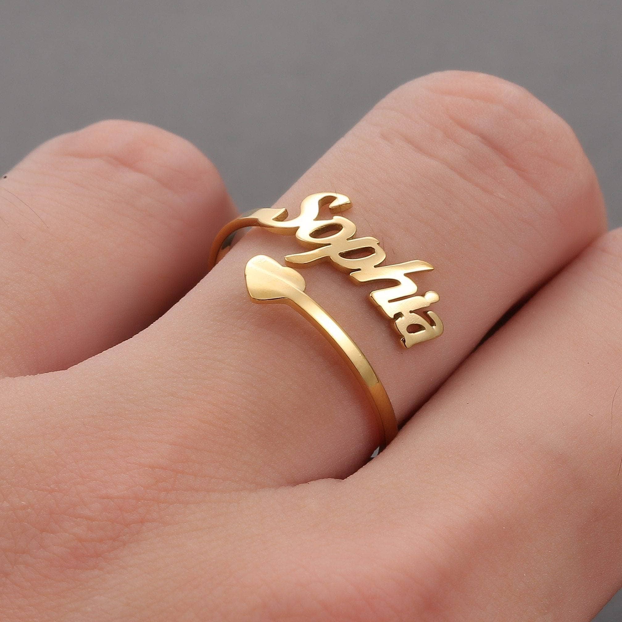 Adjustable Custom Ring Letter& Heart Name Ring-Black Diamonds New York