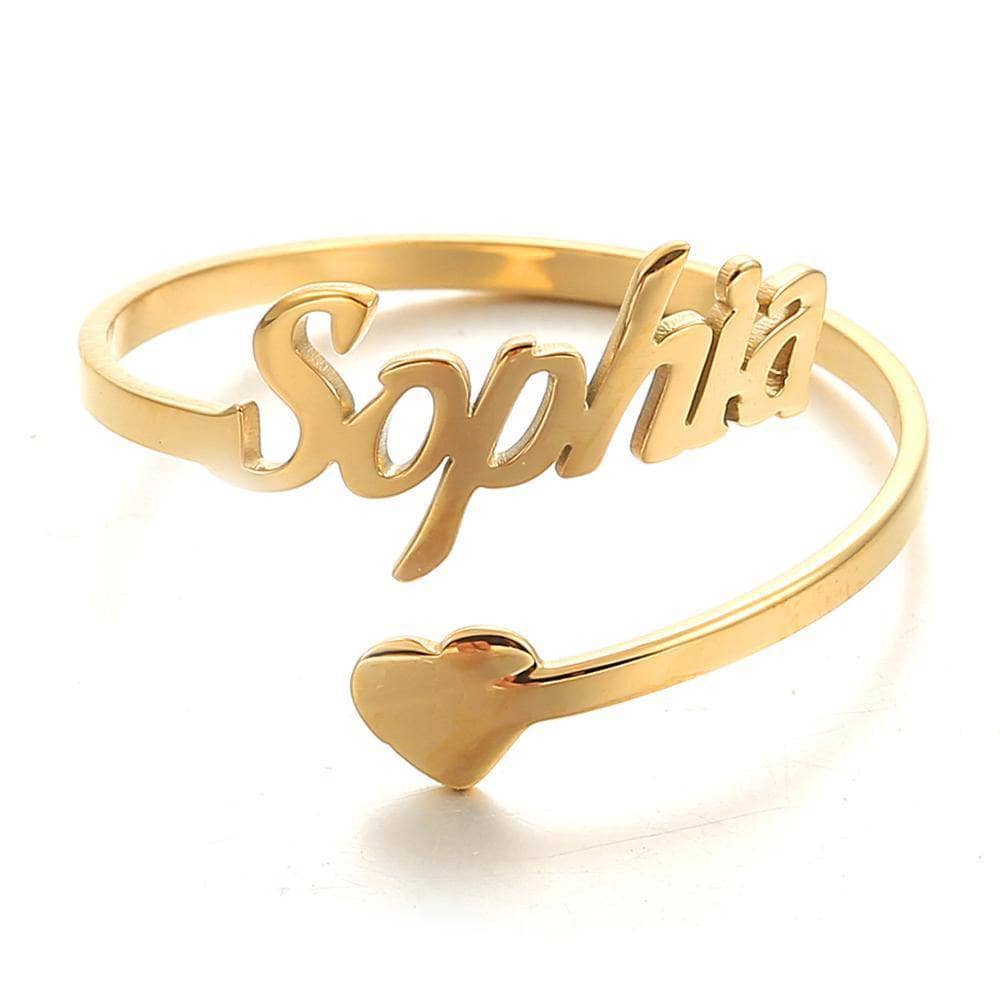 Adjustable Custom Ring Letter& Heart Name Ring-Black Diamonds New York