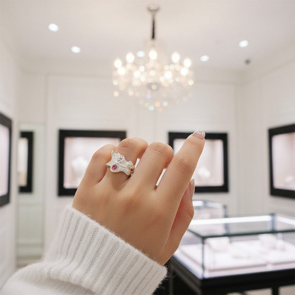 Adjustable Peony Leaf Rings-Black Diamonds New York