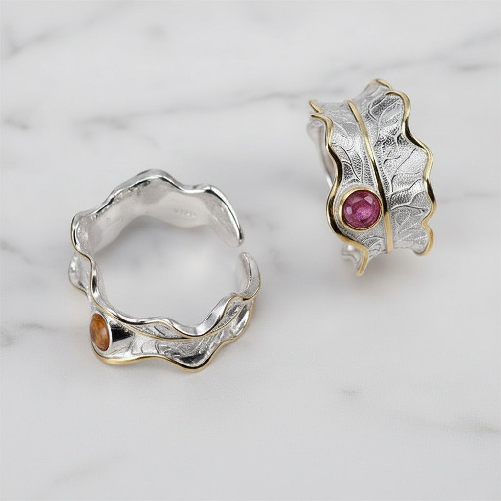 Adjustable Peony Leaf Rings-Black Diamonds New York