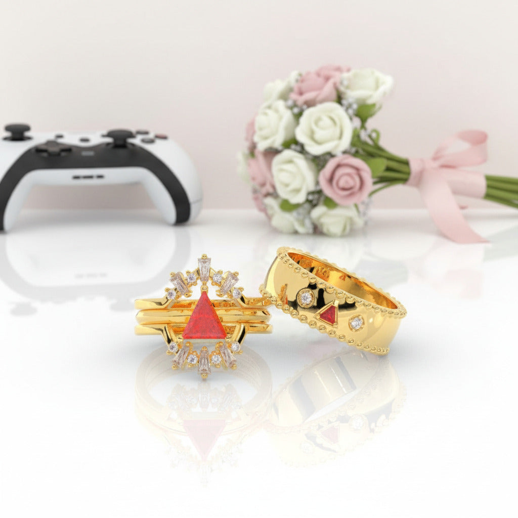 Alchemist 3 Piece Ring Set (Women)- 14k Rose Gold Video Game Inspired Rings-Black Diamonds New York