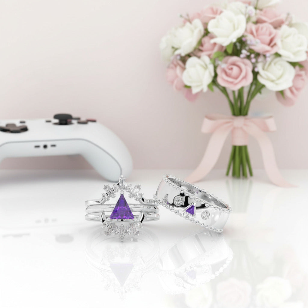 Alchemist 3 Piece Ring Set (Women)- 14k Rose Gold Video Game Inspired Rings-Black Diamonds New York