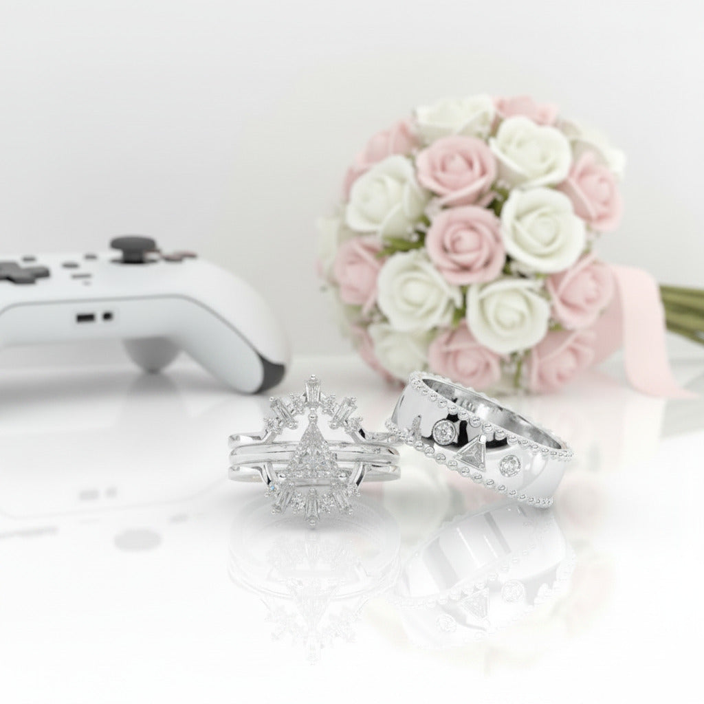 Alchemist 3 Piece Ring Set (Women)- 14k Rose Gold Video Game Inspired Rings-Black Diamonds New York