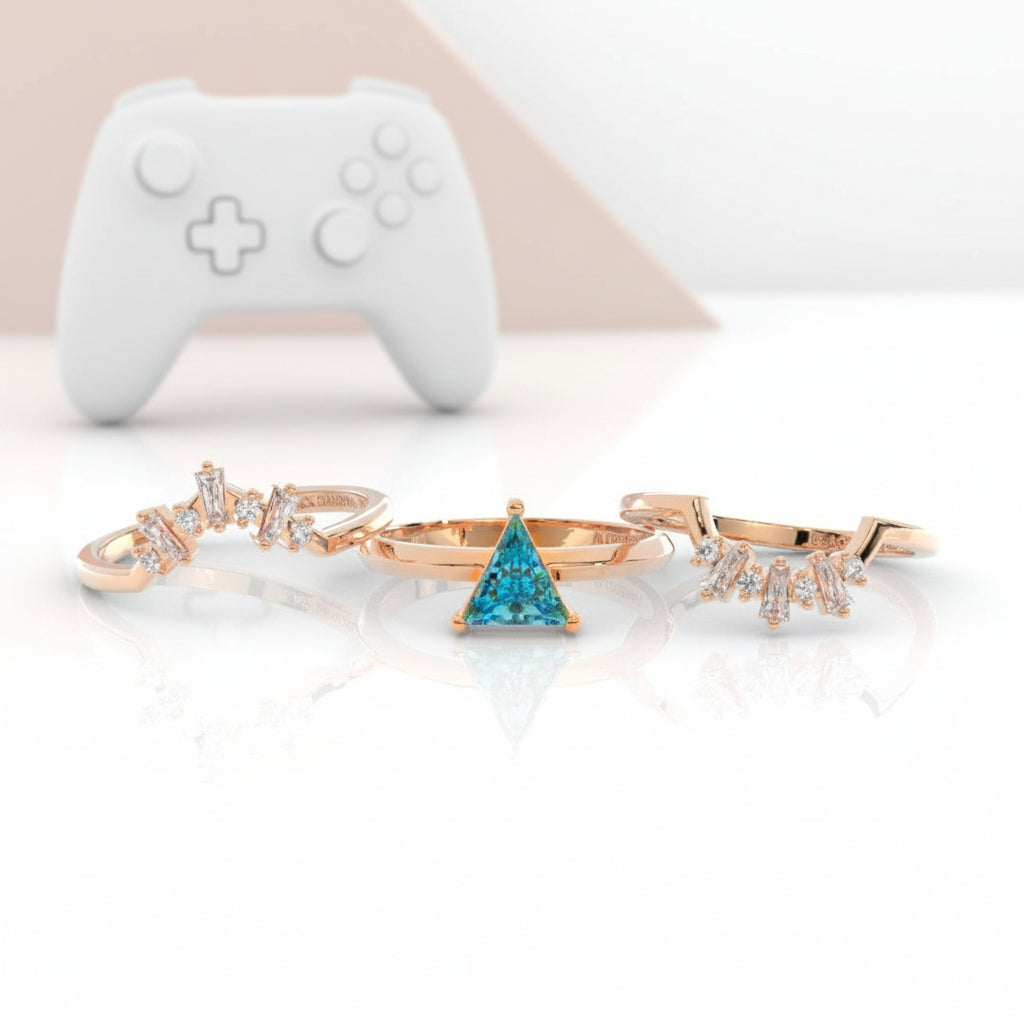 Alchemist 3 Piece Ring Set (Women)- 14k Rose Gold Video Game Inspired Rings-Black Diamonds New York