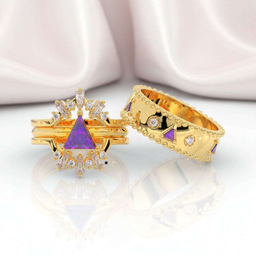 Alchemist 3 Piece Ring Set (Women)- 14k Rose Gold Video Game Inspired Rings-Black Diamonds New York