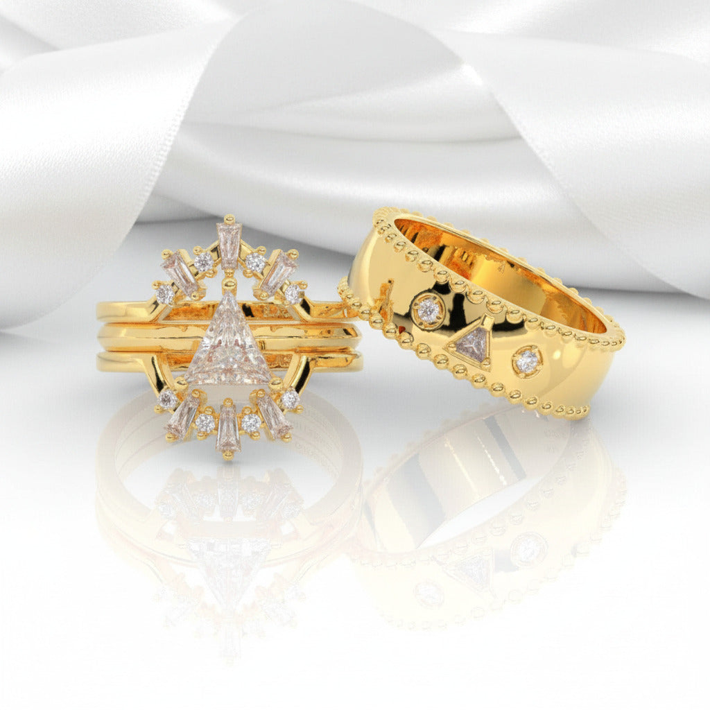 Alchemist 3 Piece Ring Set (Women)- 14k Rose Gold Video Game Inspired Rings-Black Diamonds New York