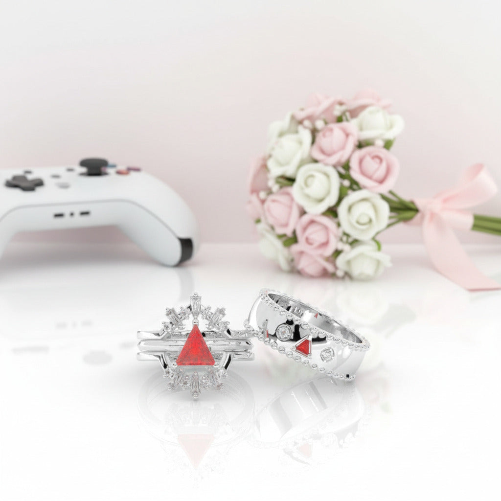 Alchemist 3 Piece Ring Set (Women)- 14k Rose Gold Video Game Inspired Rings-Black Diamonds New York