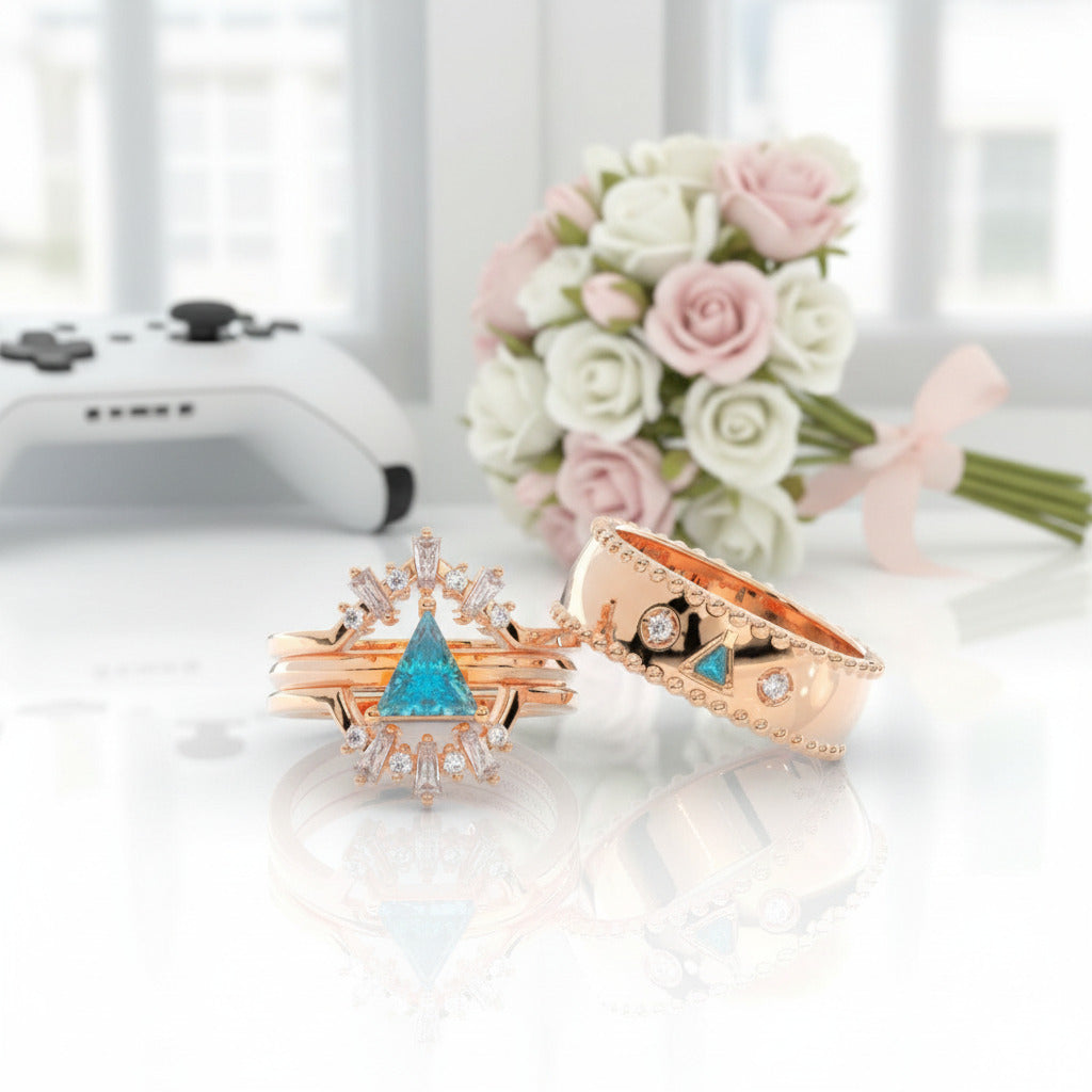 Alchemist 3 Piece Ring Set (Women)- 14k Rose Gold Video Game Inspired Rings-Black Diamonds New York