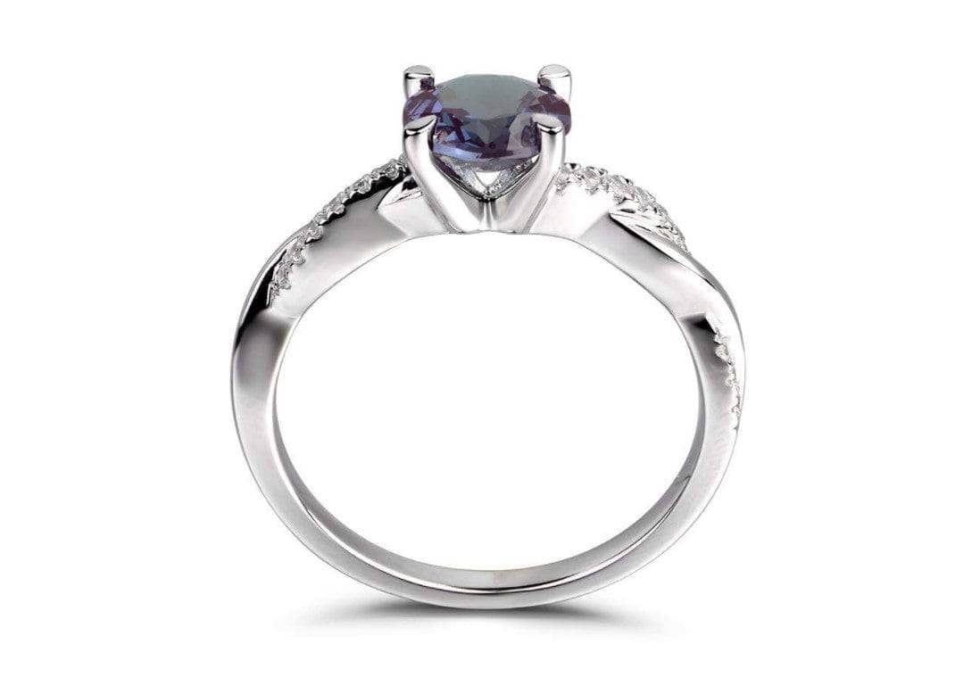 Alexandrite Stone Twist Round Cut Engagement Ring - Black Diamonds New York