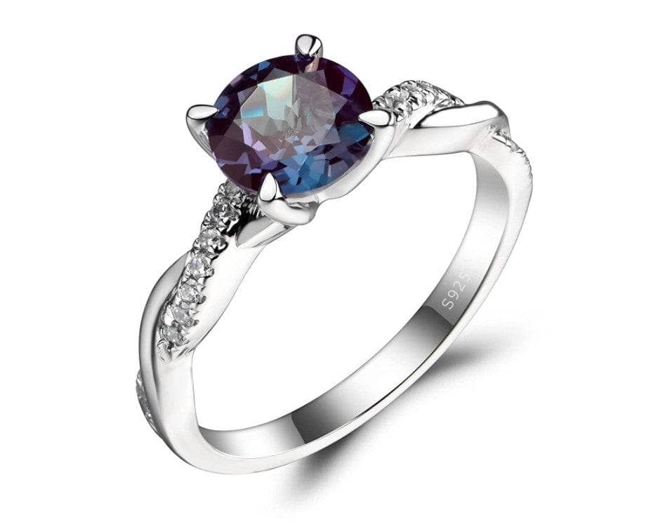 Alexandrite Stone Twist Round Cut Engagement Ring - Black Diamonds New York