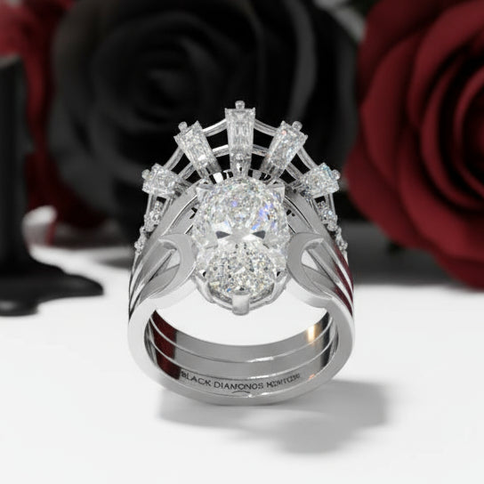 Always and Forever Promise Rings - Oval Cut Diamond Gothic Bridal Set in 14K Rose Gold-Black Diamonds New York