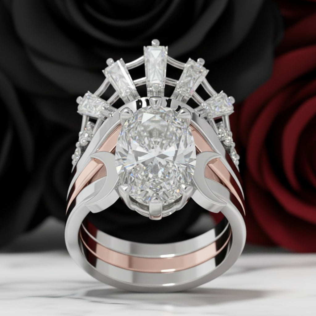 Always and Forever Promise Rings - Oval Cut Diamond Option Gothic Bridal Set in 14K Rose Gold-Black Diamonds New York