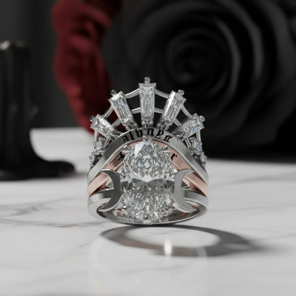 Always and Forever Promise Rings - Oval Cut Diamond Gothic Bridal Set in 14K Rose Gold-Black Diamonds New York