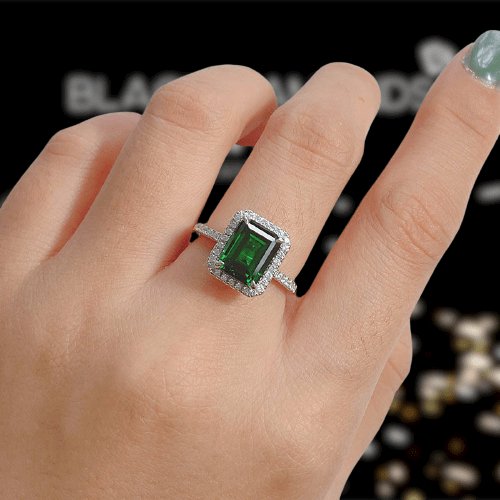 Amazing 3.5 Carat Emerald Cut Halo Engagement Ring - Black Diamonds New York