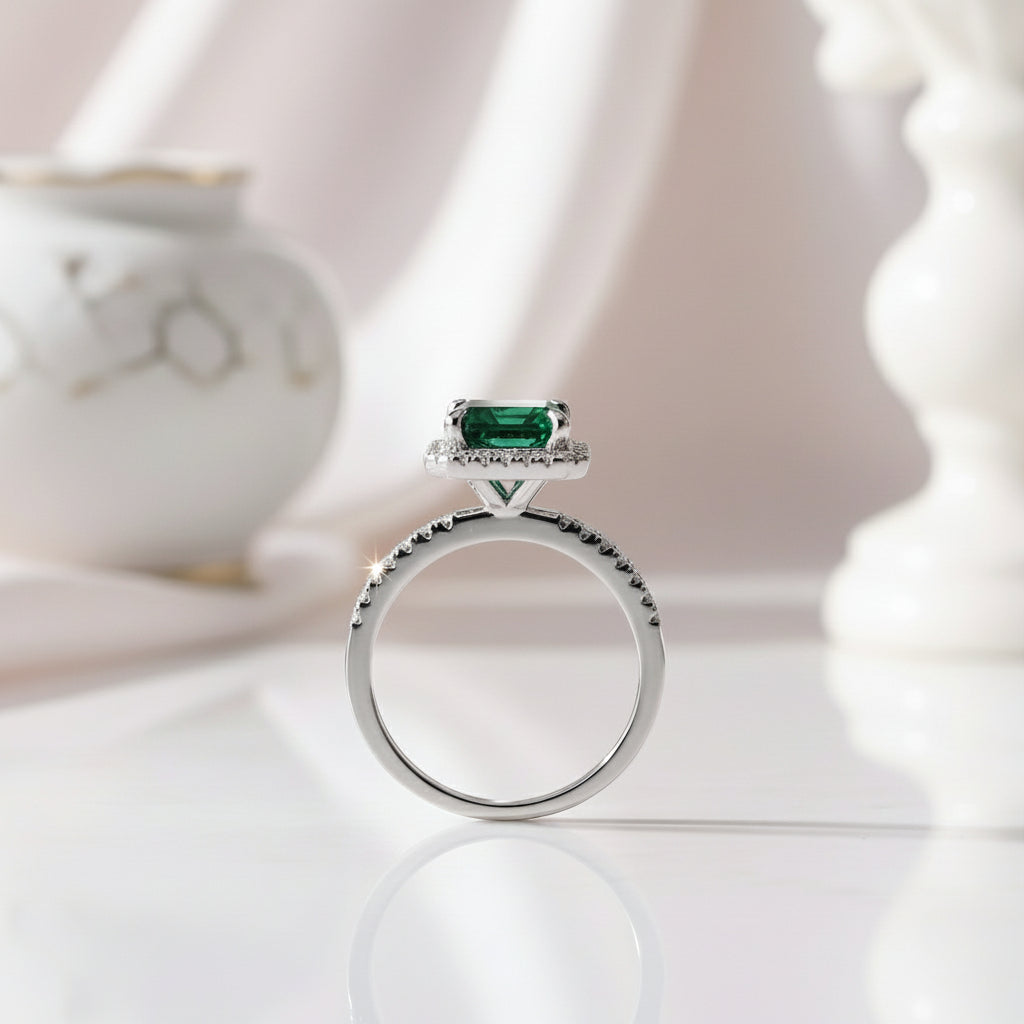 Amazing 3.5 Carat Emerald Cut Halo Engagement Ring-Black Diamonds New York