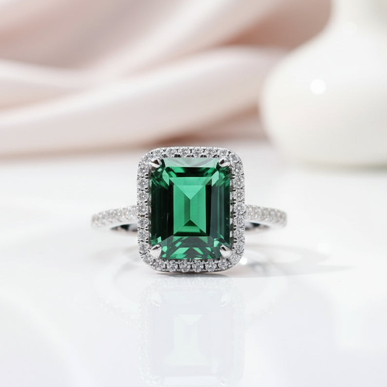 Amazing 3.5 Carat Emerald Cut Halo Engagement Ring-Black Diamonds New York