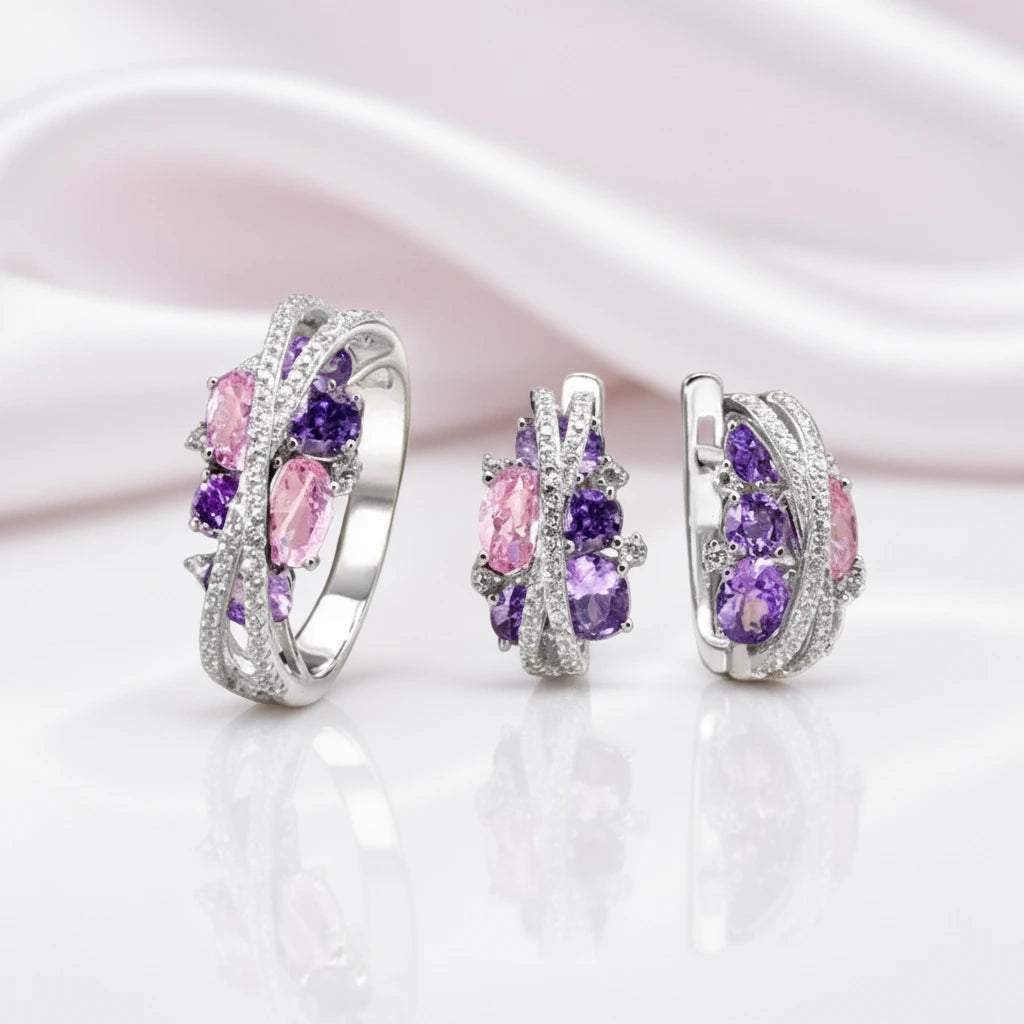Amethyst & Diamond Option Jewelry Set-Black Diamonds New York