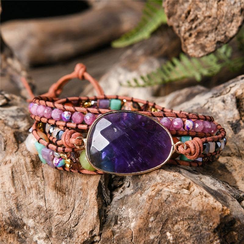 Amethyst & Mixed Natural Stones Handmade Bohemian Bracelets