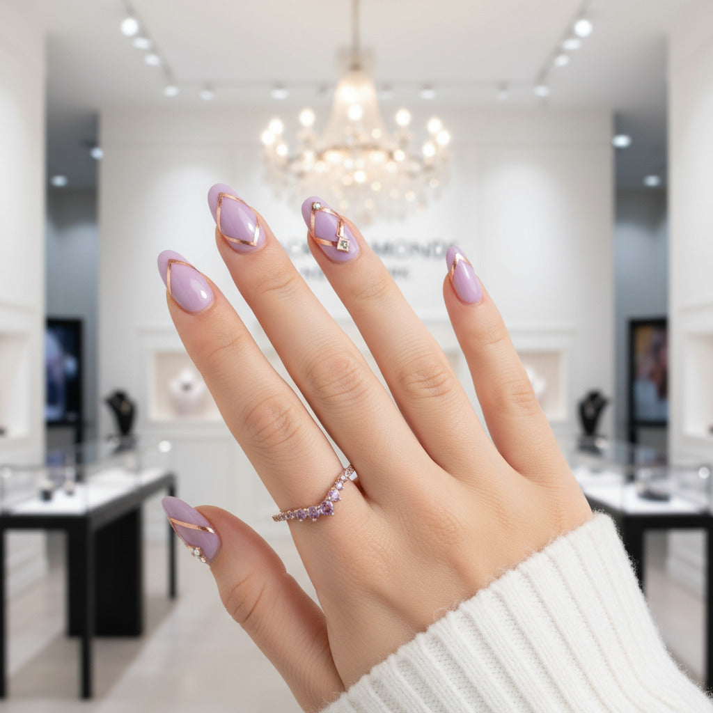 Amethyst Purple Thin Stacking Wedding Band-Black Diamonds New York