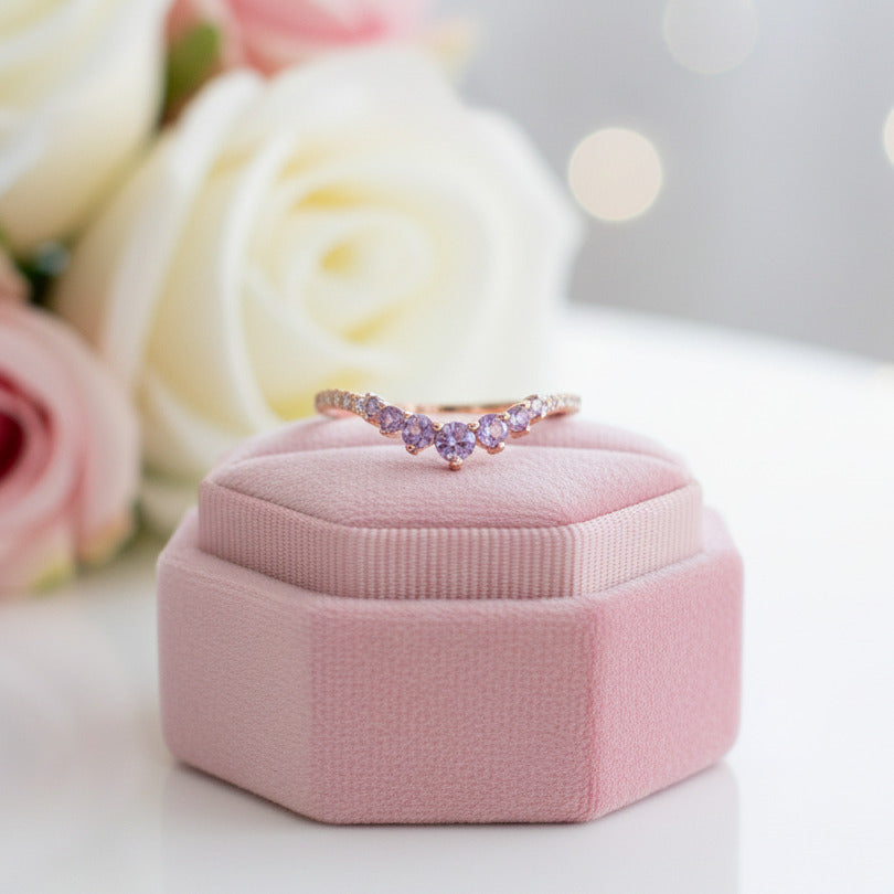 Amethyst Purple Thin Stacking Wedding Band-Black Diamonds New York