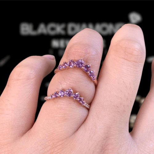 Amethyst Purple Thin Stacking Wedding Band - Black Diamonds New York