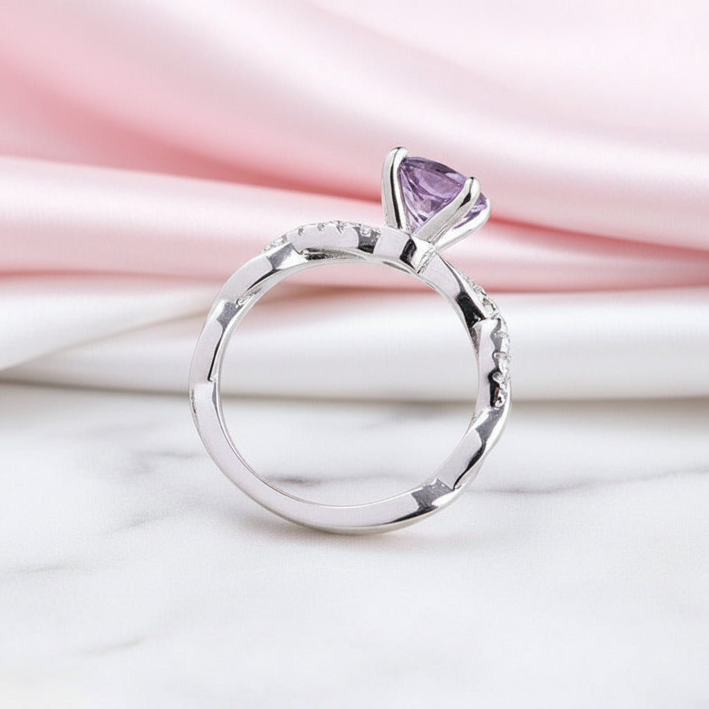 Amethyst Purple Twist Round Cut Engagement Ring-Black Diamonds New York