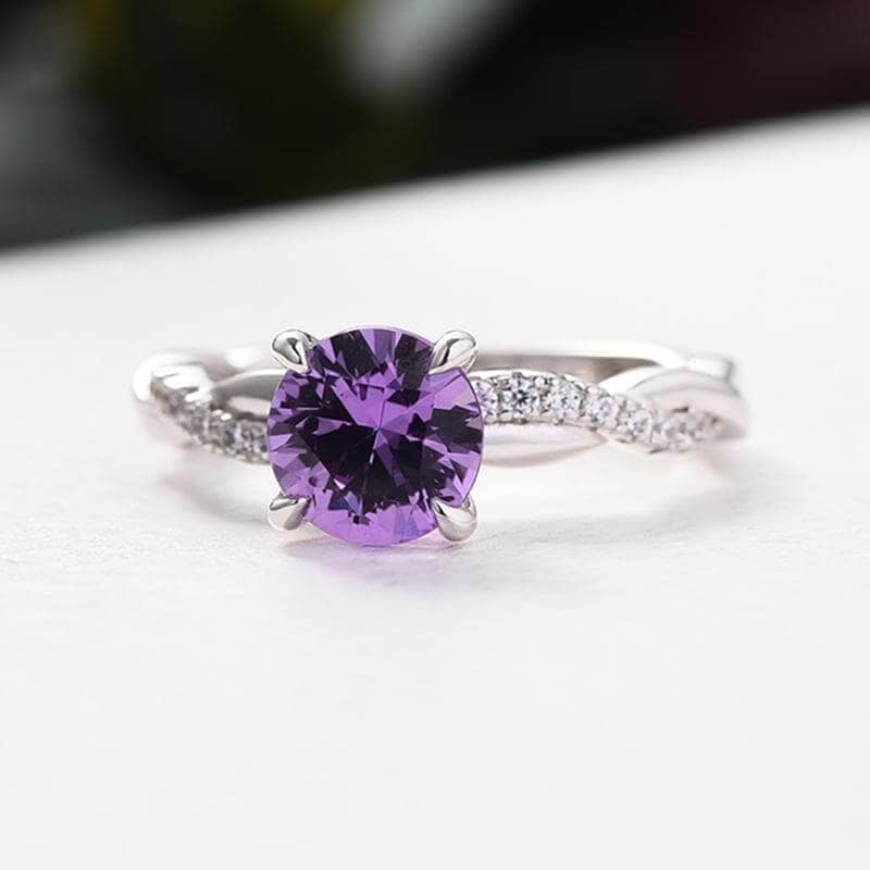 Amethyst Purple Twist Round Cut Engagement Ring - Black Diamonds New York
