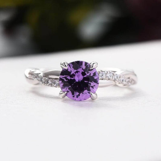 Amethyst Purple Twist Round Cut Engagement Ring-Black Diamonds New York