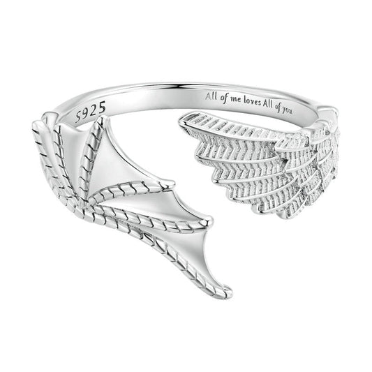 Angel and Demon Wing Adjustable Ring-Black Diamonds New York