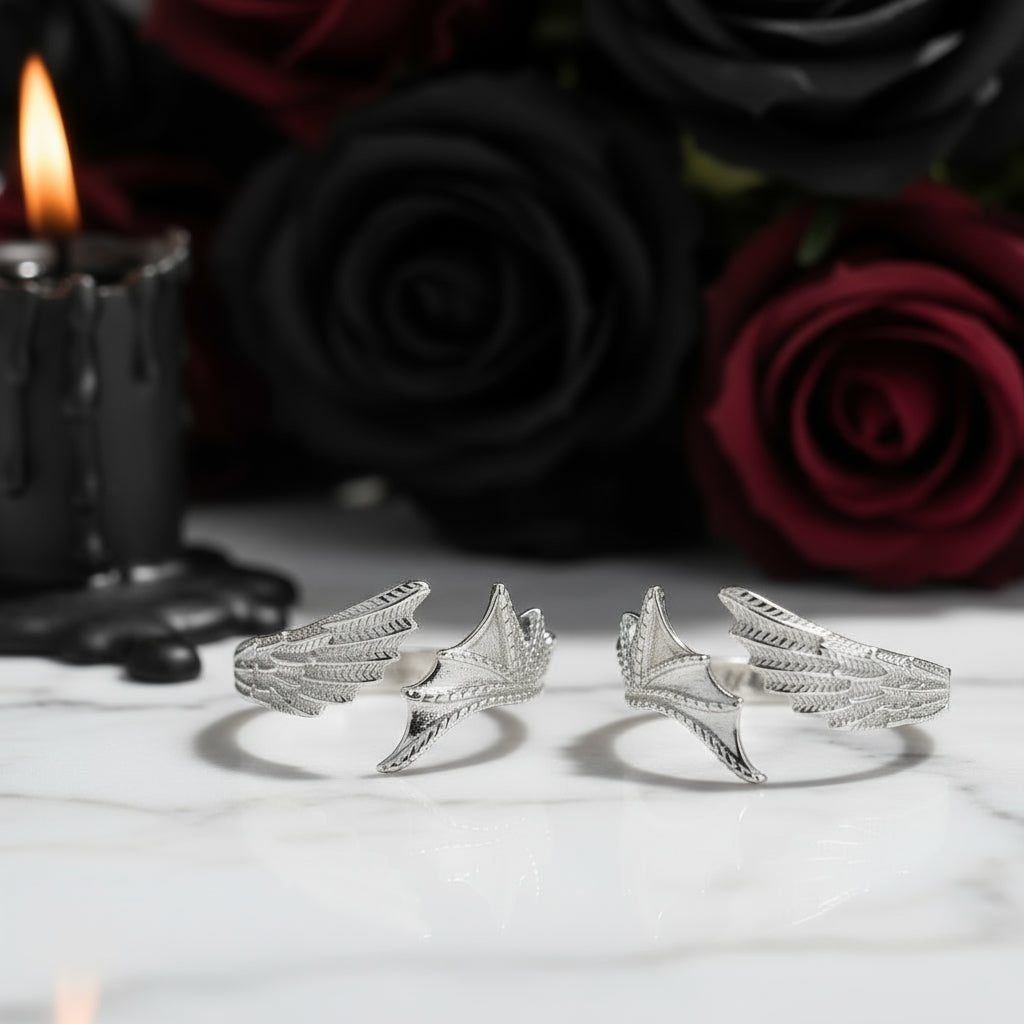 Angel and Demon Wing Adjustable Ring-Black Diamonds New York