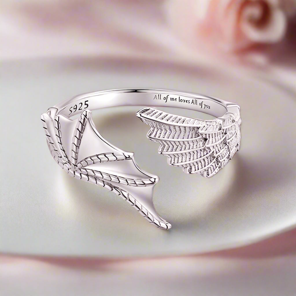 Angel and Demon Wing Adjustable Ring-Black Diamonds New York