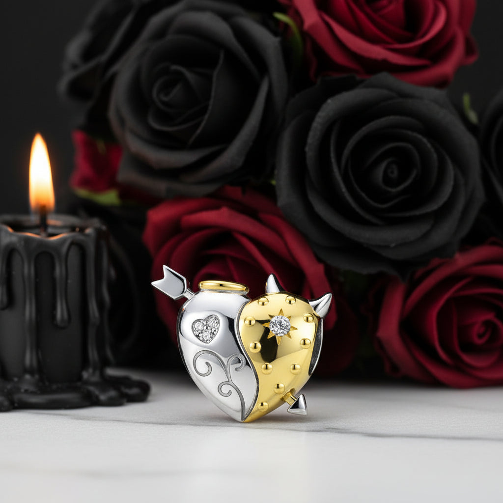 Angel & Devil Heart Shaped Charm-Black Diamonds New York