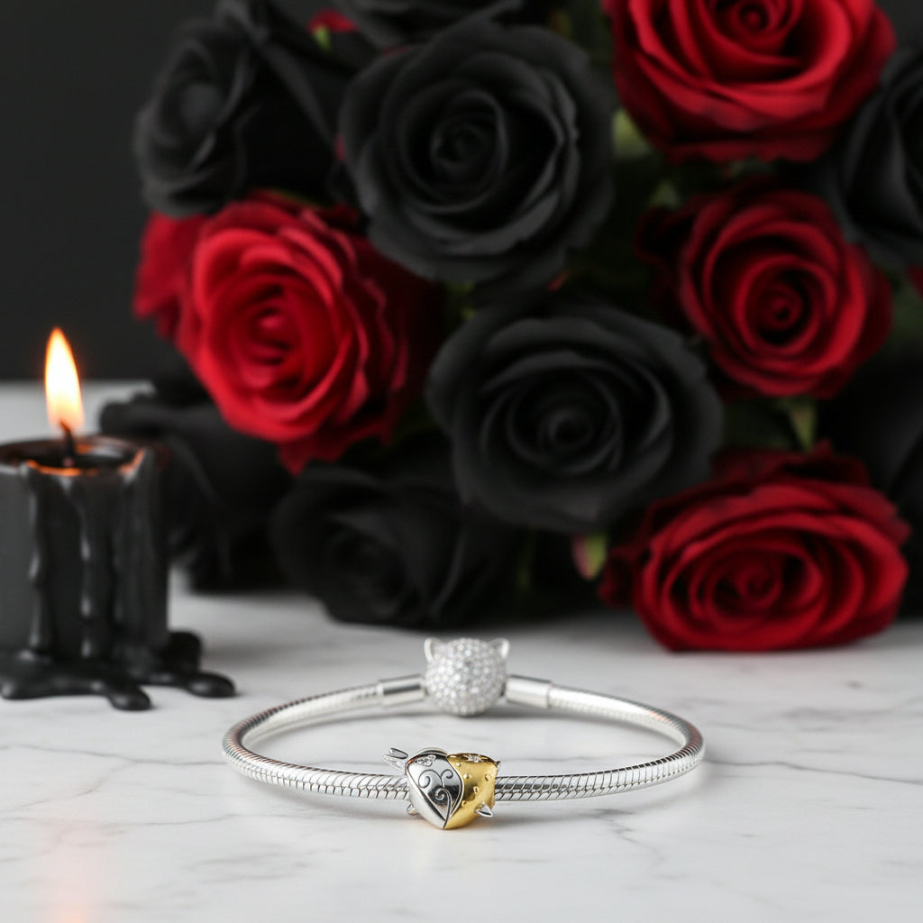 Angel & Devil Heart Shaped Charm-Black Diamonds New York