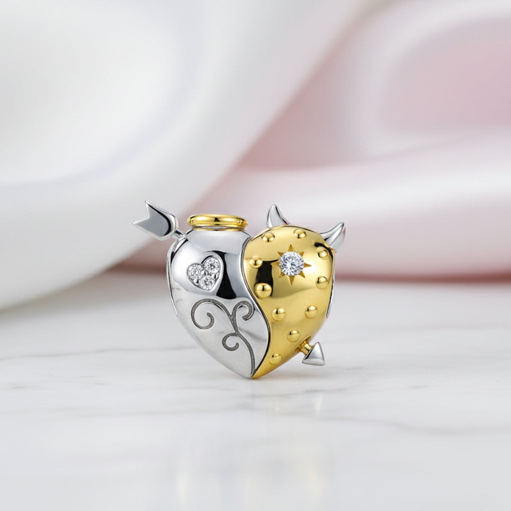 Angel & Devil Heart Shaped Charm-Black Diamonds New York