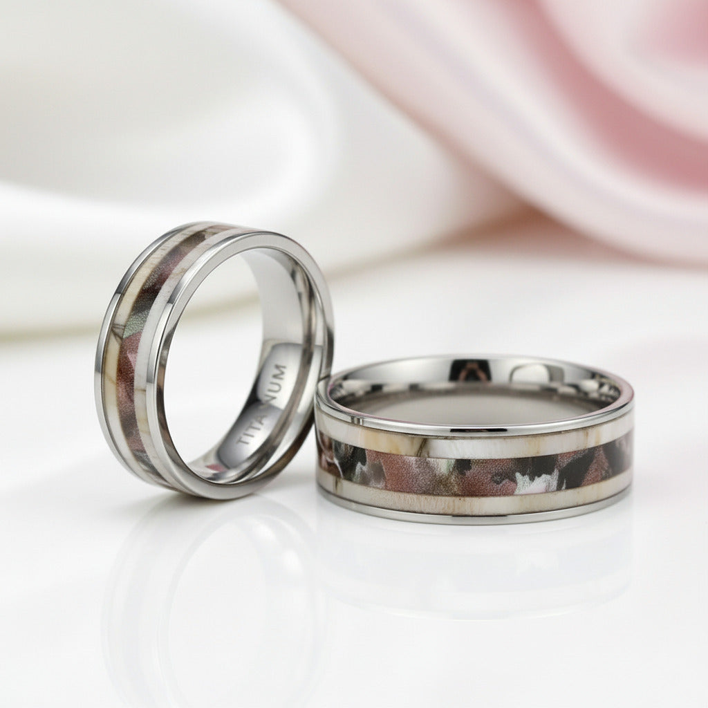 Antler Camouflage Granite Titanium Wedding Band-Black Diamonds New York