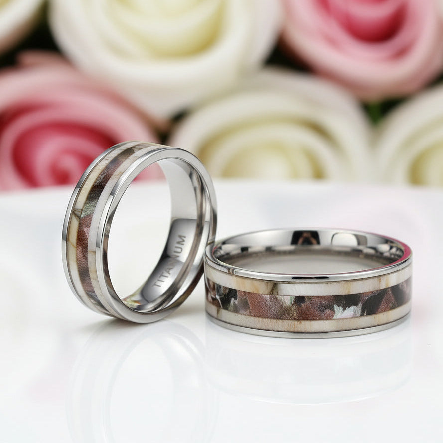 Antler Camouflage Granite Titanium Wedding Band-Black Diamonds New York