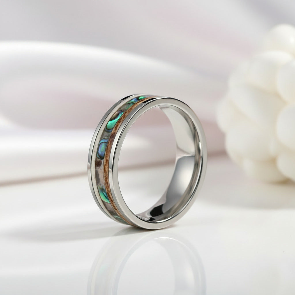 Antler Camouflage Granite Titanium Wedding Band-Black Diamonds New York