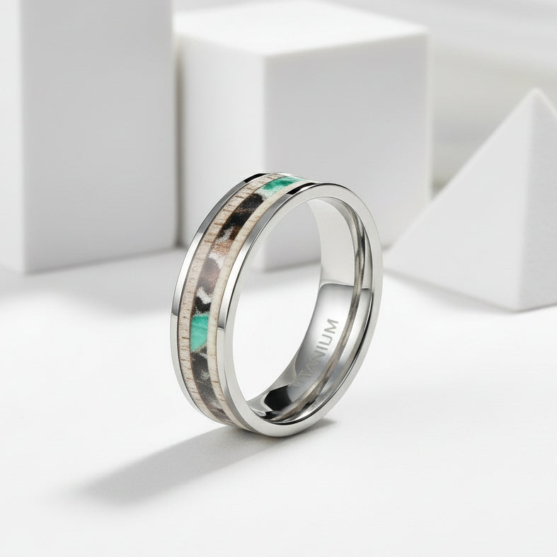 Antler Camouflage Granite Titanium Wedding Band-Black Diamonds New York