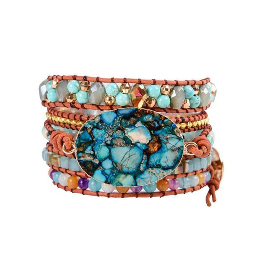 Multi Color Stones Natural Beads Crystal Bohemian Bracelet from Black Diamonds New York