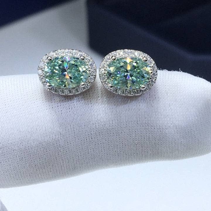 Apple Green Oval Moissanite Stud Earrings - Black Diamonds New York