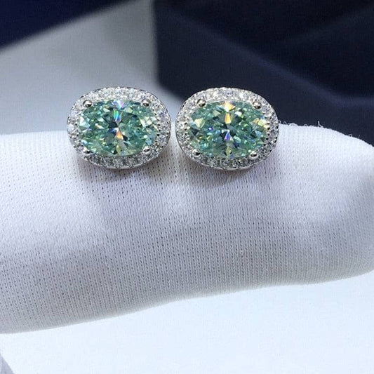 Apple Green Oval Moissanite Stud Earrings-Black Diamonds New York