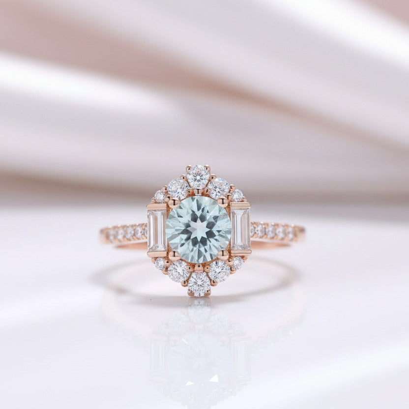 Aquamarine Birth Stone Engagement Ring-Black Diamonds New York
