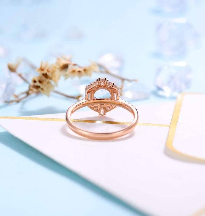 Aquamarine Birth Stone Engagement Ring-Black Diamonds New York