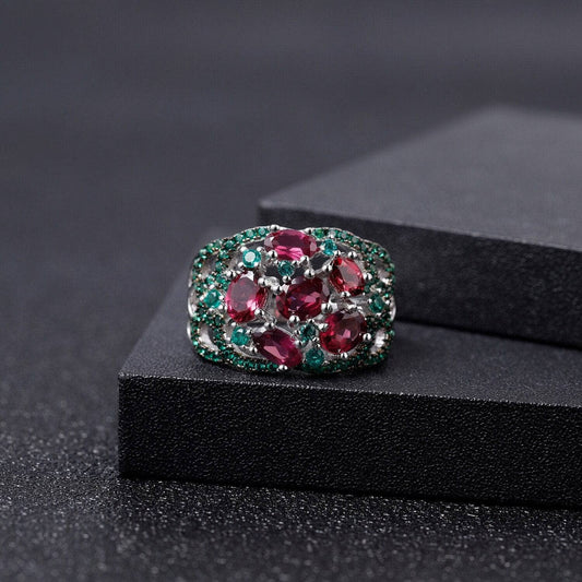 Art Deco 2.30Ct Rhodolite Garnet Birthstone Ring-Black Diamonds New York