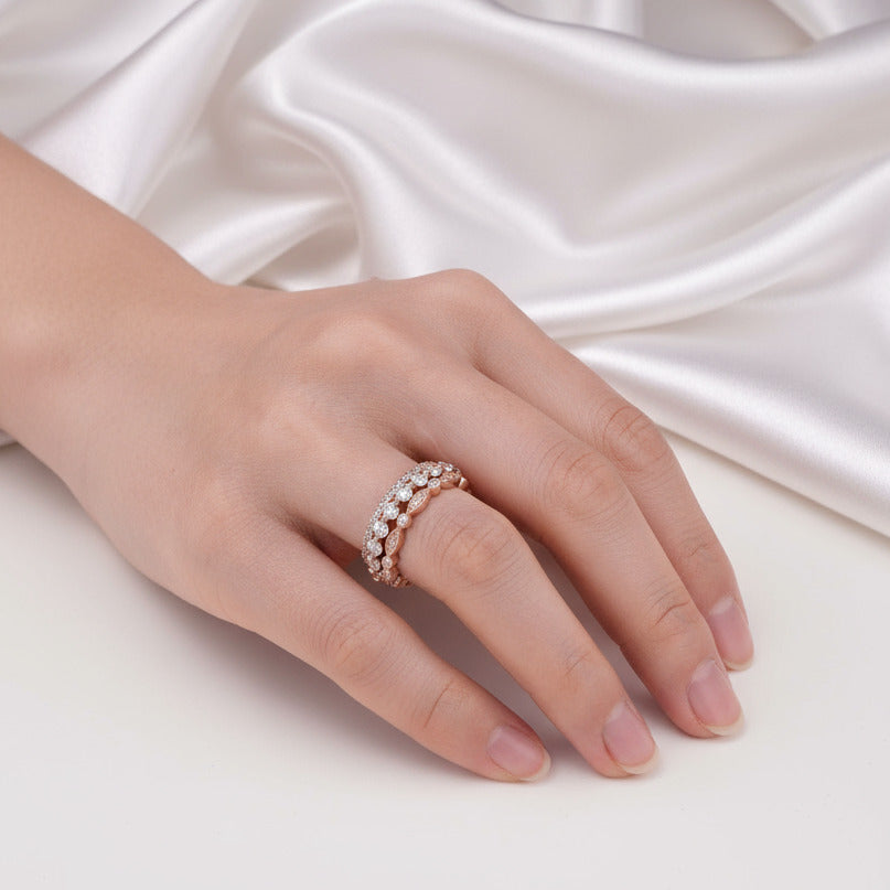 Art Deco 3-Pieces Stackable Wedding Band Set-Black Diamonds New York