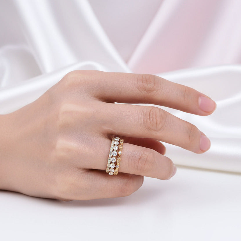 Art Deco 3-Pieces Stackable Wedding Band Set-Black Diamonds New York