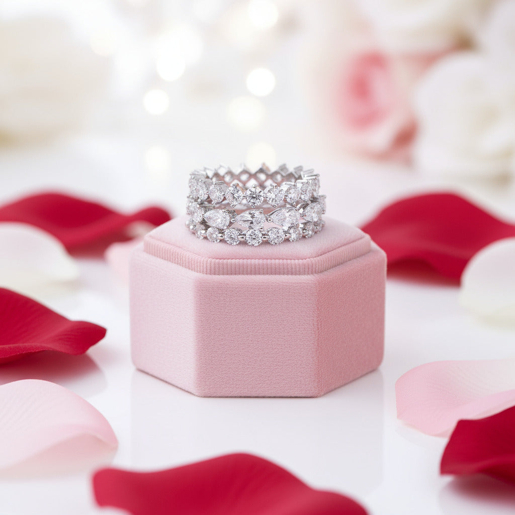 Art Deco Eternity 3PC Stacking Wedding Band Set-Black Diamonds New York