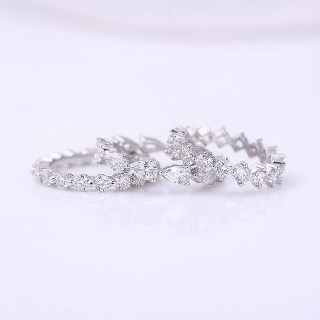 Art Deco Eternity 3PC Stacking Wedding Band Set-Black Diamonds New York