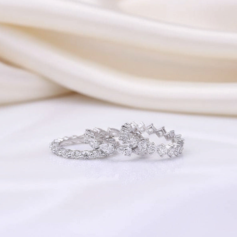 Art Deco Eternity 3PC Stacking Wedding Band Set-Black Diamonds New York