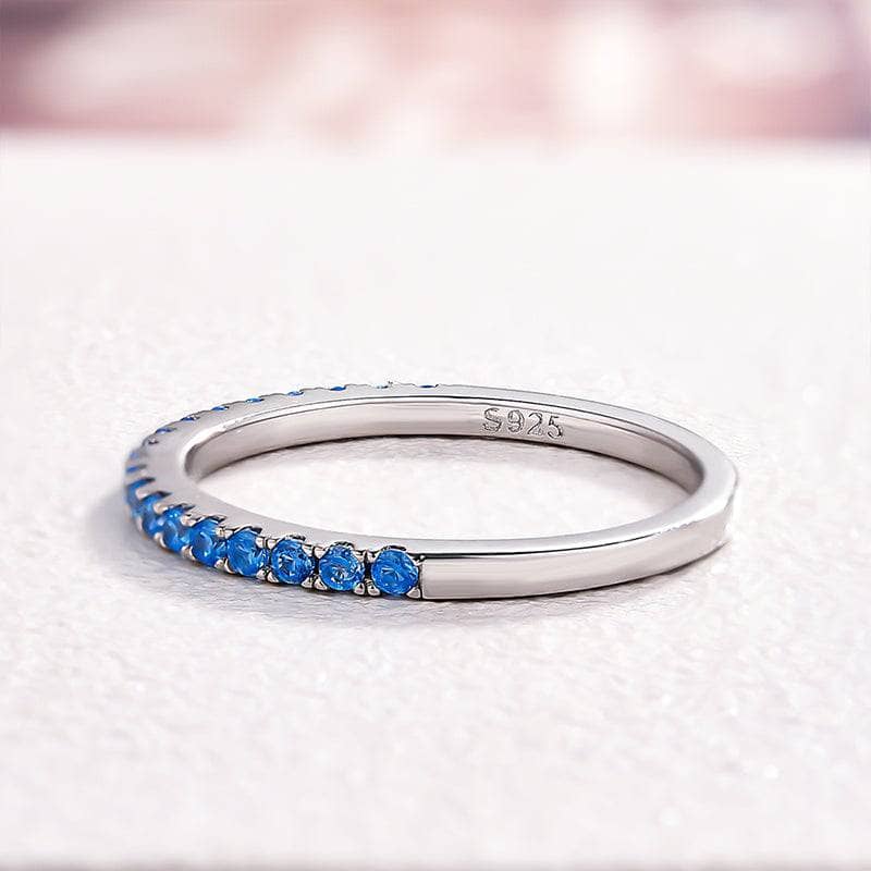 Art Deco Half Eternity Light Aquamarine Blue Wedding Band-Black Diamonds New York